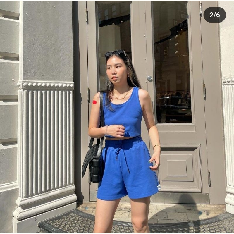 ส่งต่อ Pur.studio Lougewear crop top and shorts สี SOHO-blue size M
