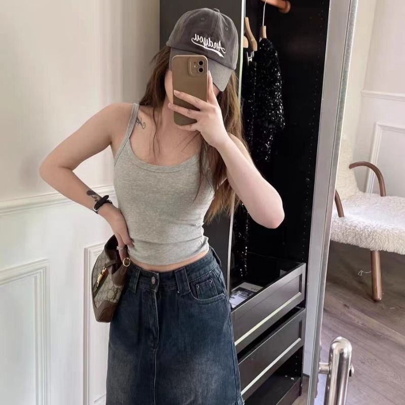 Vogue🌟พร้อมส่ง🌟 เสื้อสายเดี่ยว มีฟองน้ำ ดีเทลพาสทาล มี9สี (FY1019) -H - รูปที่ 6