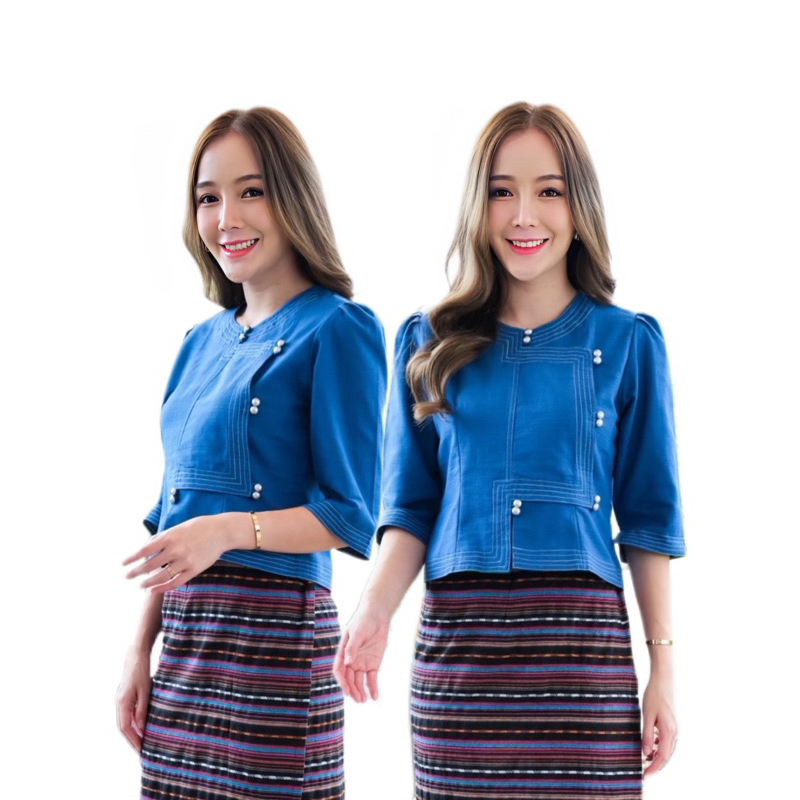 เสื้อพื้นเมืองผู้หญิงคอกลมไหล่จับจีบ