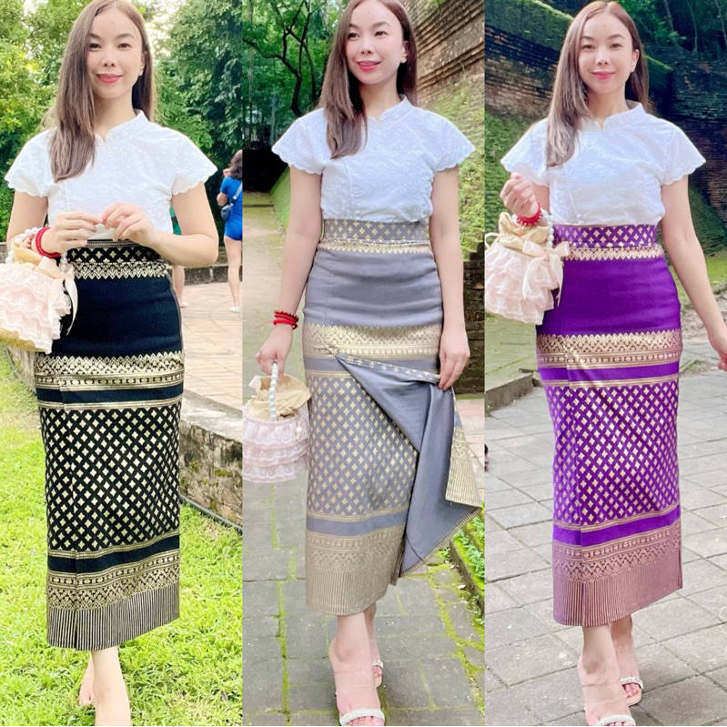 ผ้าถุงสกินนี่ป้ายข้างลายพิกุล