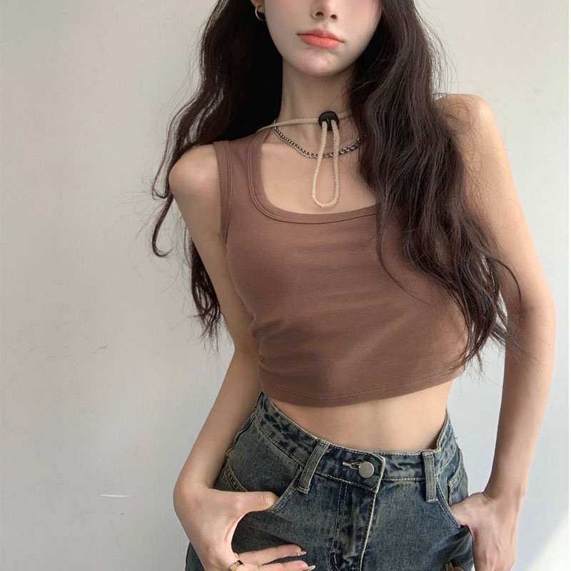 เสื้อคอเหลี่ยม มีบราในตัว ผ้าลื่น ผ้าเย็นสบาย ชุดเดรสวันพีช ผ้าเรยอน คอสี่เหลี่ยม ไร้รอยต่อ สวยงาม เหมาะกับฤดูร้อน