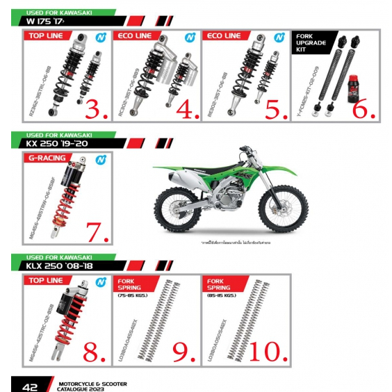 โช๊ค YSS USED FOR KAWASAKI VERSYS-X 300 17-19 / W 175 17 / KX 250 19-20 / KLX 250 08-18