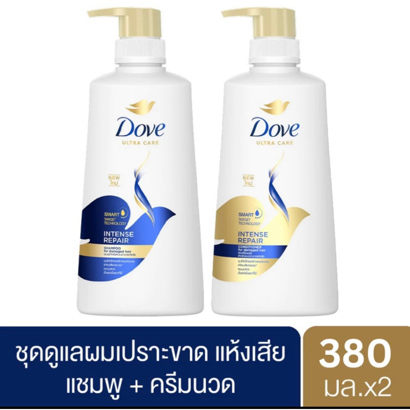 โดฟ สีน้ำเงิน แชมพู 380 มล.+ ครีมนวด 380 มล. Dove Shampoo 380 ml. + Conditioner380 ml.