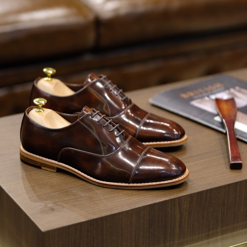British รองเท้าออกซฟอร์ด Cap Toe Oxford (Dark Brown)