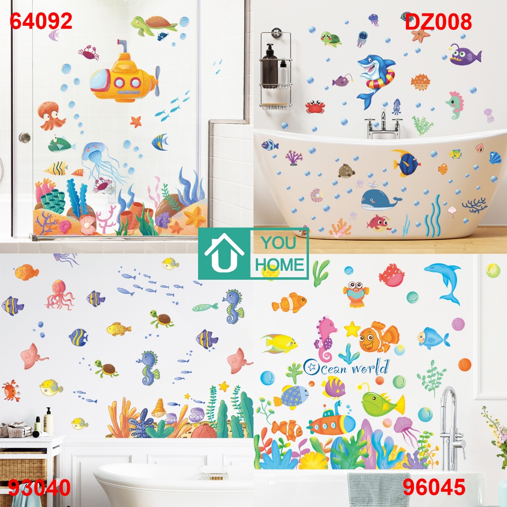 สติ๊กเกอร์ลายทะเล ลายสัตว์โลก สัตว์น้ำใต้ทะเล ลายโลมา สําหรับติดตกแต่งผนังห้อง ตกแต่งห้องเด็ก สติ๊กเกอร์ติดผนัง
