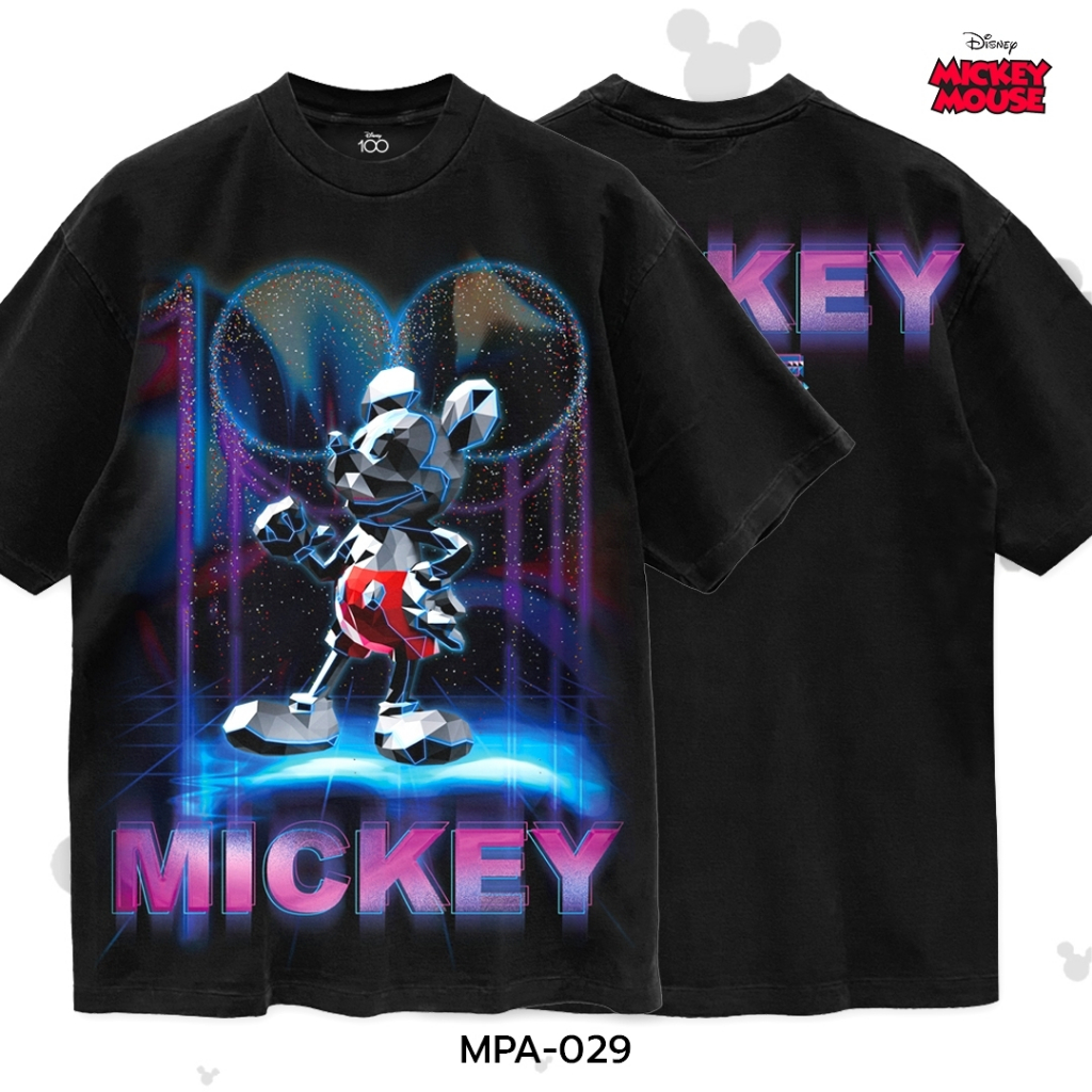 Power 7 Shop เสื้อยืดการ์ตูน ลาย "Mickey Mouse" คอลเลคชั่น "Disney 100" งานวินเทจฟอกเฟด (MPA-029)