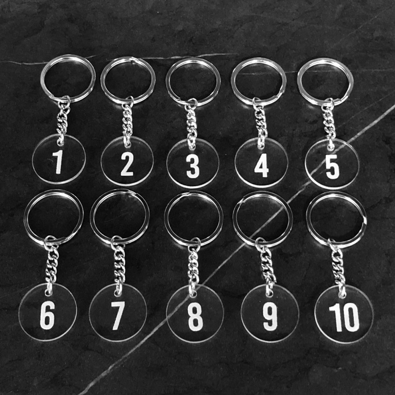 พวงกุญแจอะคริลิคกลม หนา3mm. สีใส ไม่ลงสี แจ้งเลขทางแชท ❤️ราคาต่อชุด✅