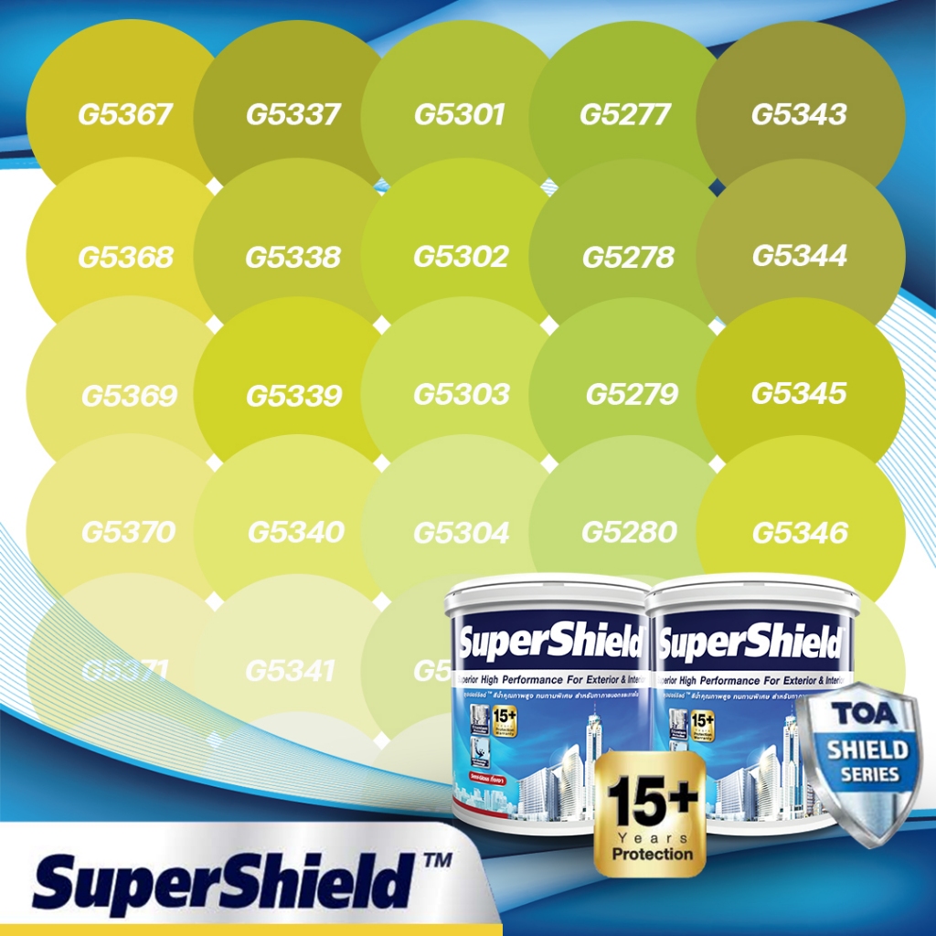 TOA SuperShield สีเขียว มะนาว เนียน ขนาด 1ลิตร เฉดสีใหม่ สีทาบ้าน Shield Series เกรด 15 ปี สีทนร้าน ทนสภาวะ ร้านบ้านสบาย