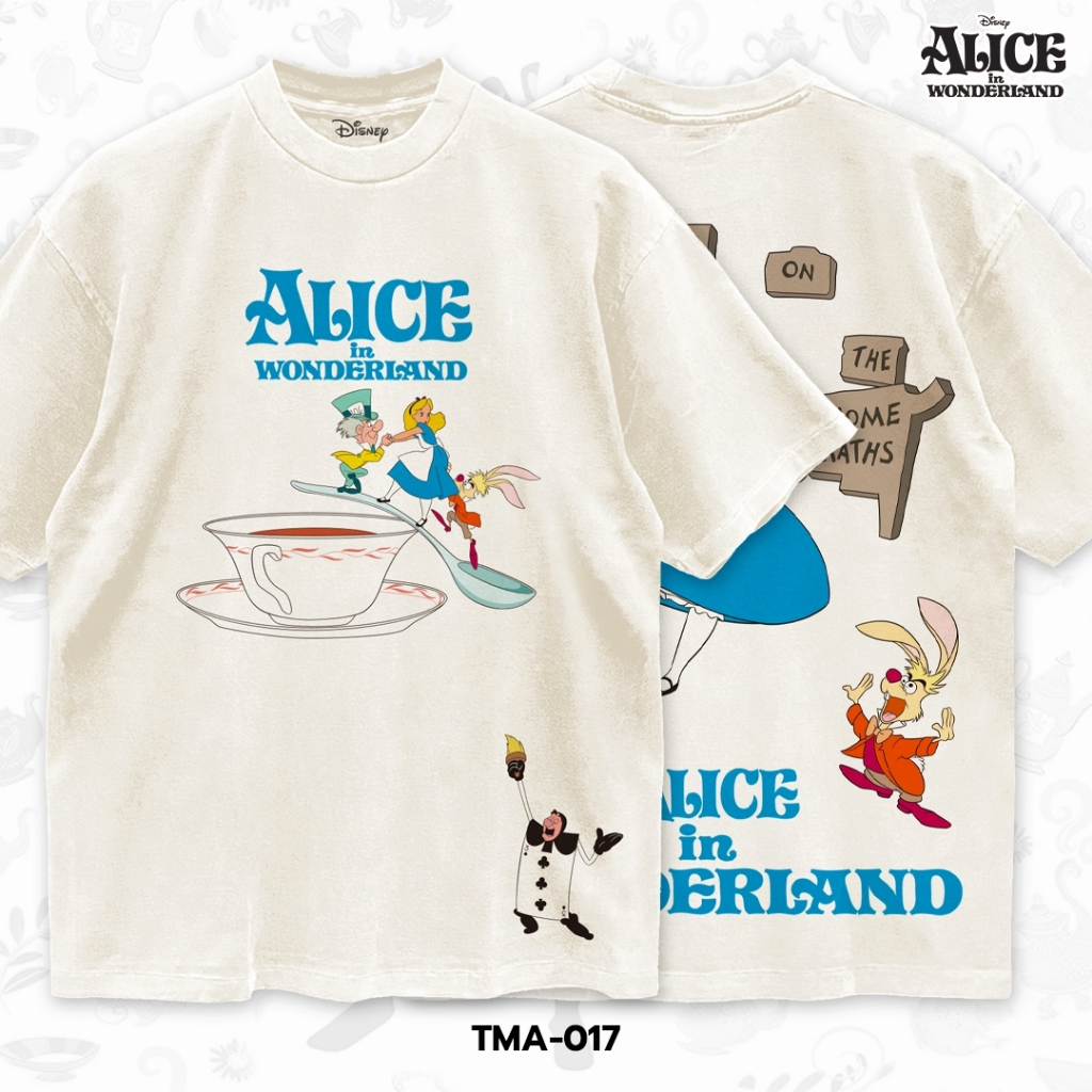 Power 7 Shop เสื้อยืดการ์ตูน "Alice In Wonderland" คอลเลคชั่น "Disney Classics" งานวินเทจฟอกเฟด (TMA-017)