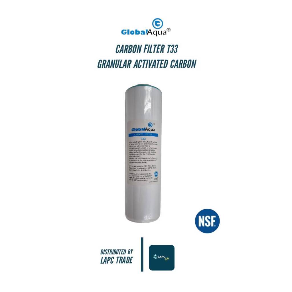 GLOBAL AQUA GAC T33 Carbon Filter ไส้กรองน้ำดื่ม ไส้กรองคาร์บอน ขนาด 2.5 x 10" Granular Activated Carbon