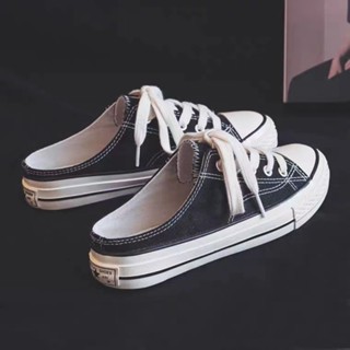 🔥ส่งจากในไทย🔥ให้เลือก รองเท้าผ้าใบเปิดส้น ไซด์ 36-40 ส้นหนาส…