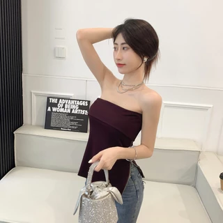 Cicishop(J820)TupeTop เสื้อเกาะอกกิมมิคแพทเทิร์น2ชั้น มีซิปปรับรูดข้างสวยเก๋สุดๆ