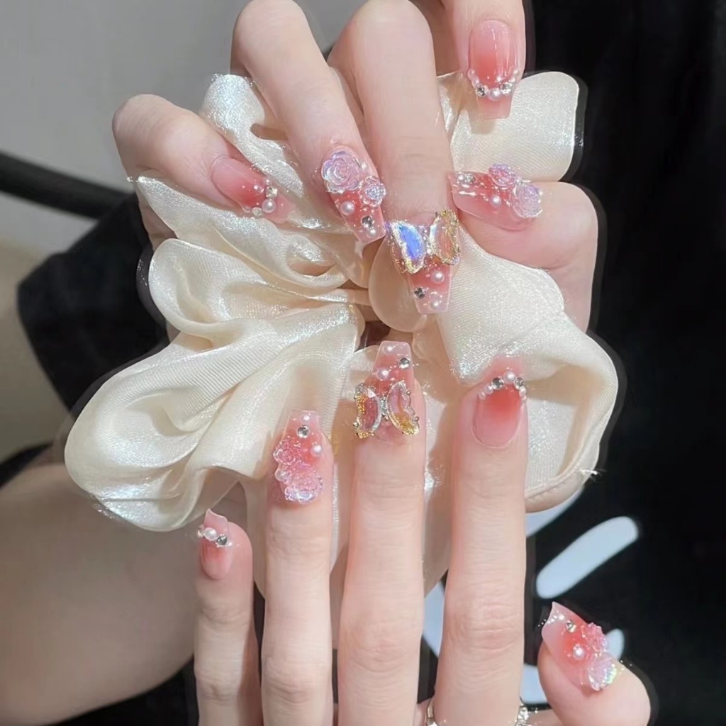 [DD204]เล็บปลอม ขายดีที่สุดในไทย เล็บปลอม ประดับเพชร ลายดอกไม้ และผีเสื้อ(24 ชิ้นต่อกล่อง - รูปที่ 3