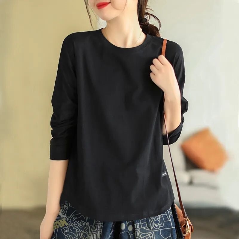 รุ่น-225 เสื้อยืดคอกลมสีพื้นแขนยาวมาใหม่ เสื้อทรงว้าว สไตล์เกาหลี ผ้านิ่มสวมใส่สบาย พร้อมส่งจากกรุงเทพ