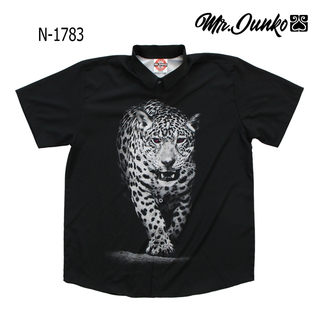 ⚡ ส่งฟรี⚡เสื้อเชิ้ตแขนสั้น งานต่อลาย Mr-Junko  ผ้าซาตินนิ่มใส่สบายไม่ร้อน N-1783