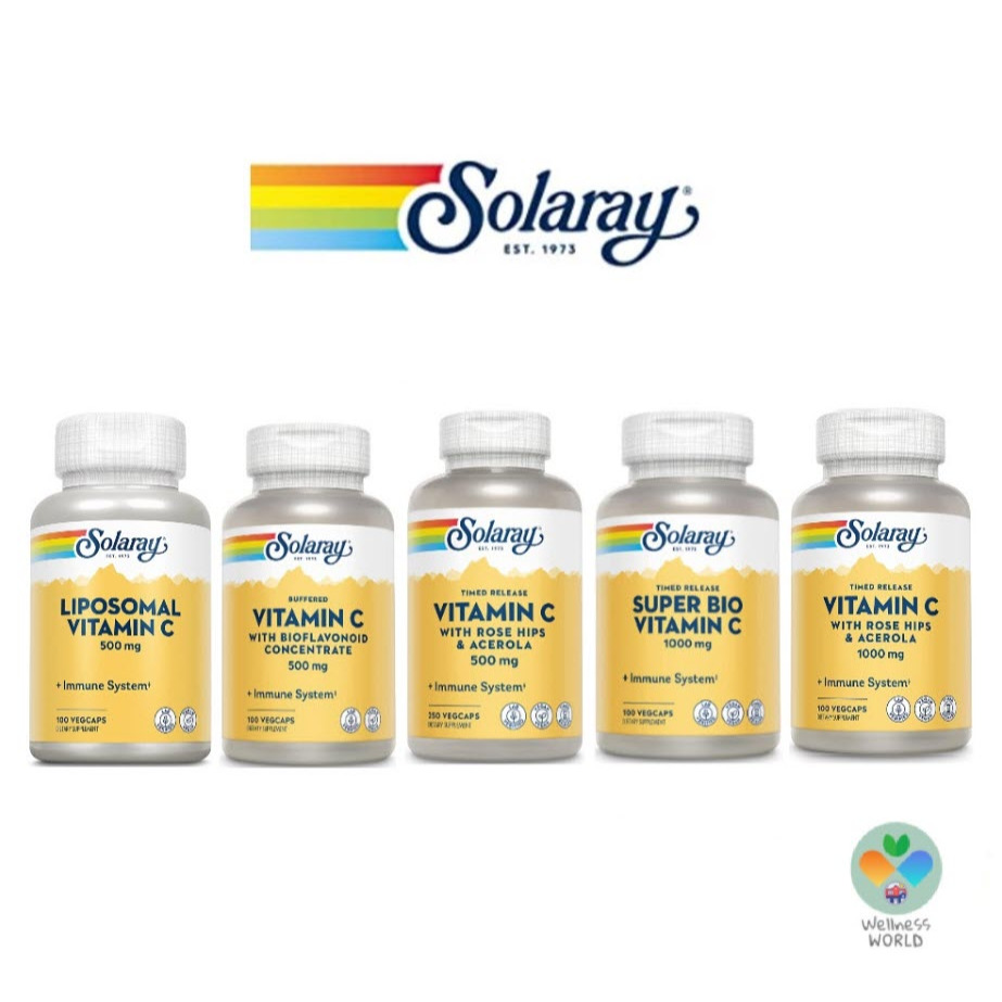&lt; พร้อมส่ง &gt; Solaray , Vitamin C / Super Bio Vitamin C  Time Release , 500 mg / 1,000 mg , 100 แคปซูล , วิตามินซี