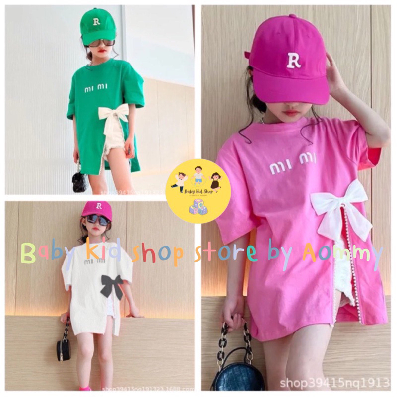 (พร้อมส่ง) เสื้อยืดแขนสั้นผ้าฝ้าย แต่งโบว์ แฟชั่นหวานๆ มี 3 สี สำหรับเด็กเล็กเด็กโต