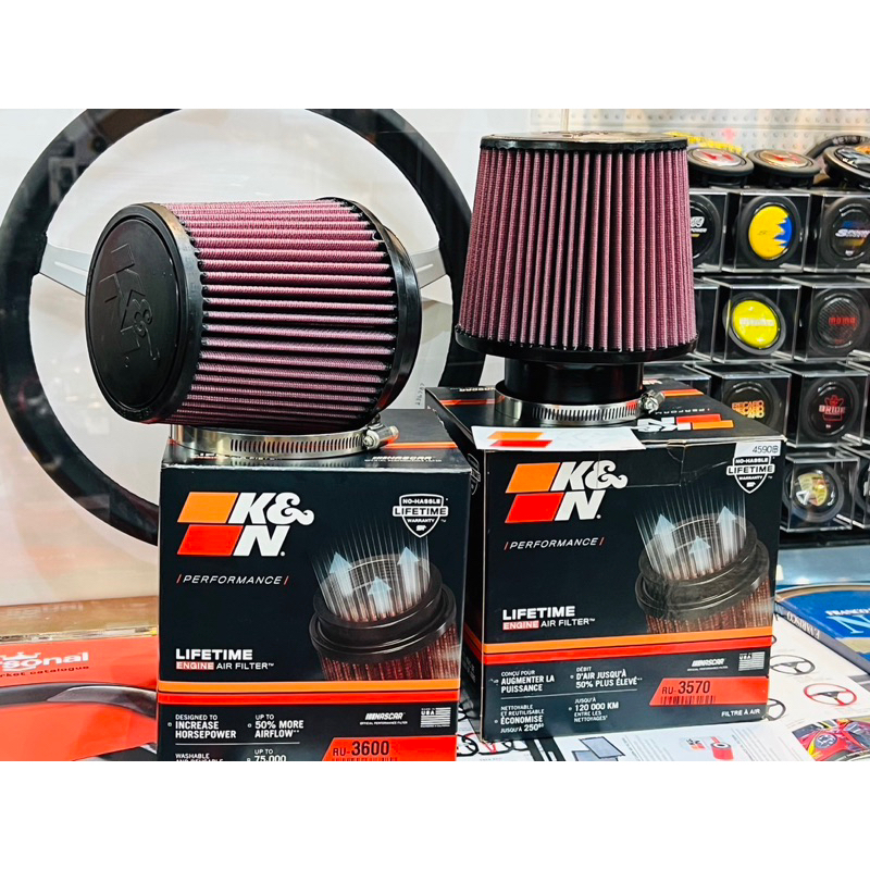 K&N กรองเปลือย กรอง 3 4 4.5 นิ้ว สูง5 ฐาน6 RU-3570 RU-3600 ซิลิโคน ไส้กรองอากาศ Hight-Flow Air Filter แท้ Made in USA🇺🇲