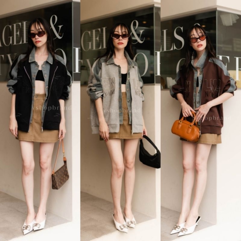 เสื้อ​แจ็คเก็ตแต่งปกและแถบแขนยีนส์ VSHOP