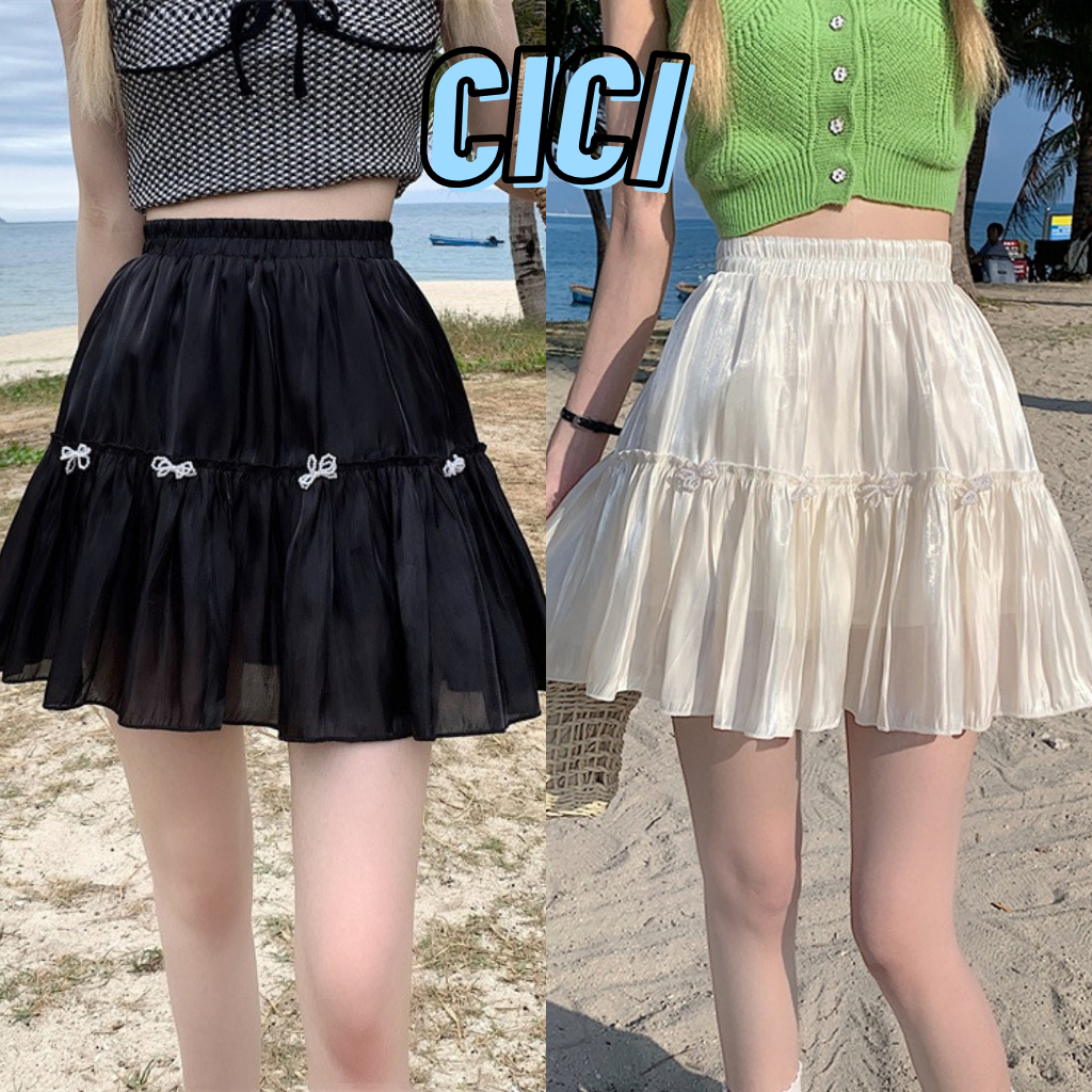 Cici(NO.C2336)กระโปรงสั้นทรงพลีสผ้าชีฟอง ใส่สบายลุดเจ้าหญิงโคเรียเว่อร์
