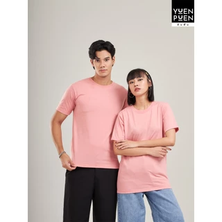 YuenPuen เสื้อยืดคอกลม สีพีช ยืนพื้น ไม่ยืด ไม่ย้วย ไม่ต้องรีด สีพื้น เนื้อผ้านุ่มใส่สบาย