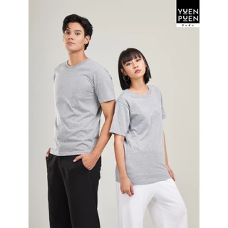 YuenPuen เสื้อยืดคอกลม สีเทาเข้ม ยืนพื้น ไม่ยืด ไม่ย้วย ไม่ต้องรีด สีพื้น เนื้อผ้านุ่มใส่สบาย