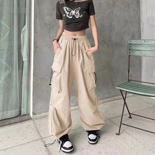 10สี พร้อมส่ง S-3XL กางเกงคาร์โก้สไตล์เกาหลี เอวปรับได้ กางเกงขากว้าง เอวสูง มีกระเป๋ Y2k #2154