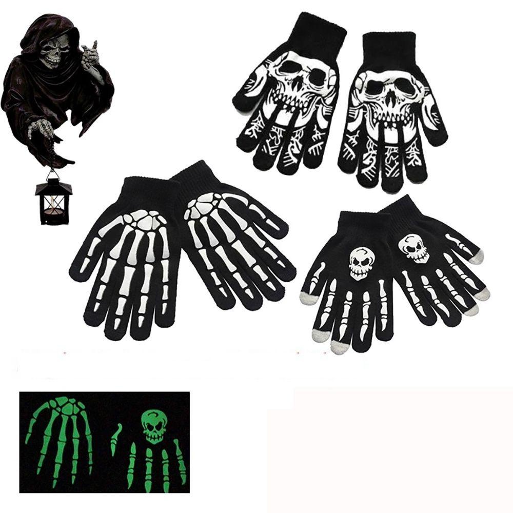 full hand gloves Glowing skull pattern for Halloween ถุงมือแบบเต็มมือ ลายหัวกระโหลก เรืองแสง สําหรับปาร์ตี้ฮาโล