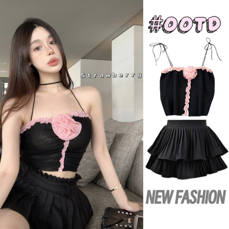 #คนละกระโปรงกับนางแบบ #เสื้อคล้องคอแฟชั่น #กระโปรงสั้นเอวสูง #เสื้อผ้าแฟชั่นราคาถูก #ชุดกระโปรงพร้อมส่ง