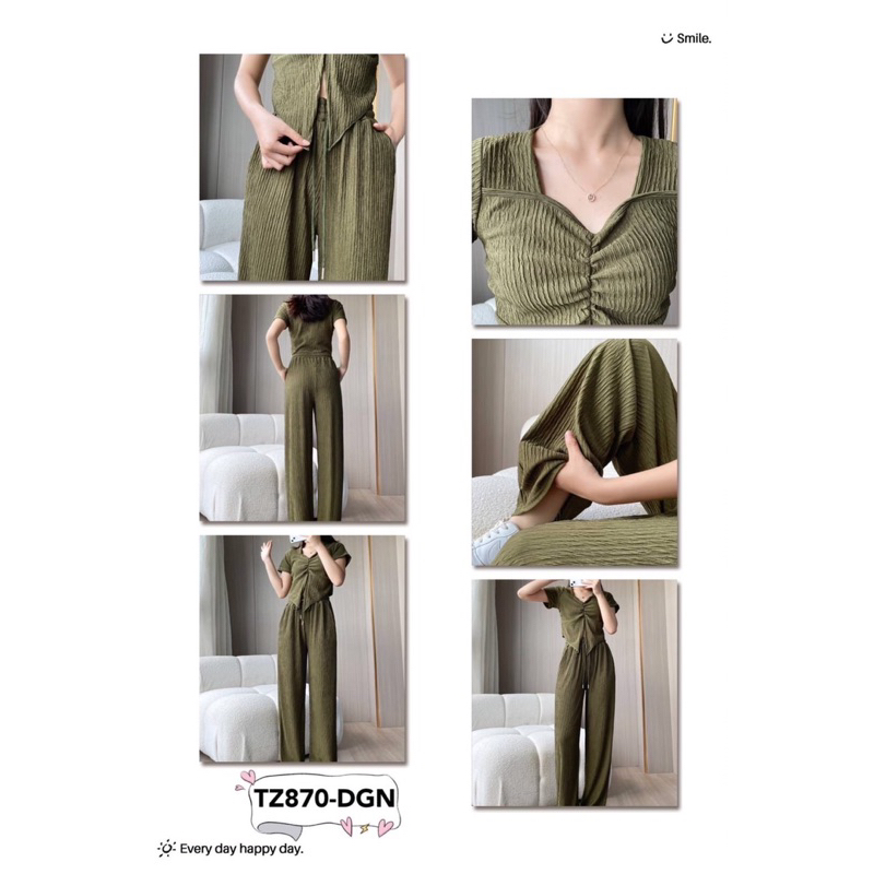 ชุดเซ็ต ผ้าเปลือกไม้ เสื้อผ่าหน้าจั้มอก + กางเกงขายาว - รูปที่ 6