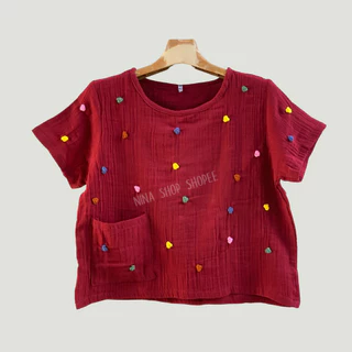เสื้อผ้าฝ้ายสาลูสองชั้น งานปักมือแฮนด์เมด ดอกมินิน่ารักสุดๆ ทรงสวย สวมใส่สบาย ได้ทุกวัน🍃