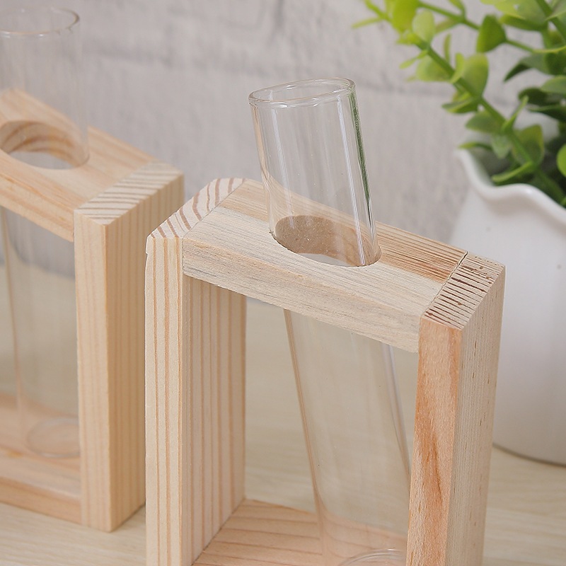 O•urHome [พร้อมส่ง]แจกันแก้วหลอดทดลองTest tube glass vase สร้างสรรค์ตกแต่งบ้านสวน กระถางดอกไม้ยืนไม้ ร้านกาแฟร้านอาหาร