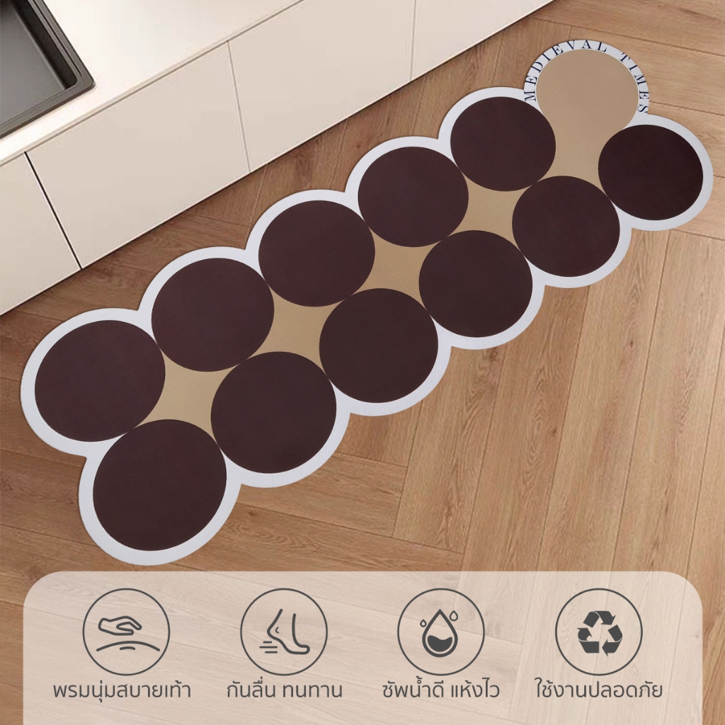 พรมห้องครัว รูปลายกลมสีขาวดำ สไตล์วิเทจ พรมทำจากวัสดุโคลนไดอะตอม ซึมซับน้ำดี กันลื่น สำหรับห้องครัว/ห้องน้ำ - รูปที่ 5