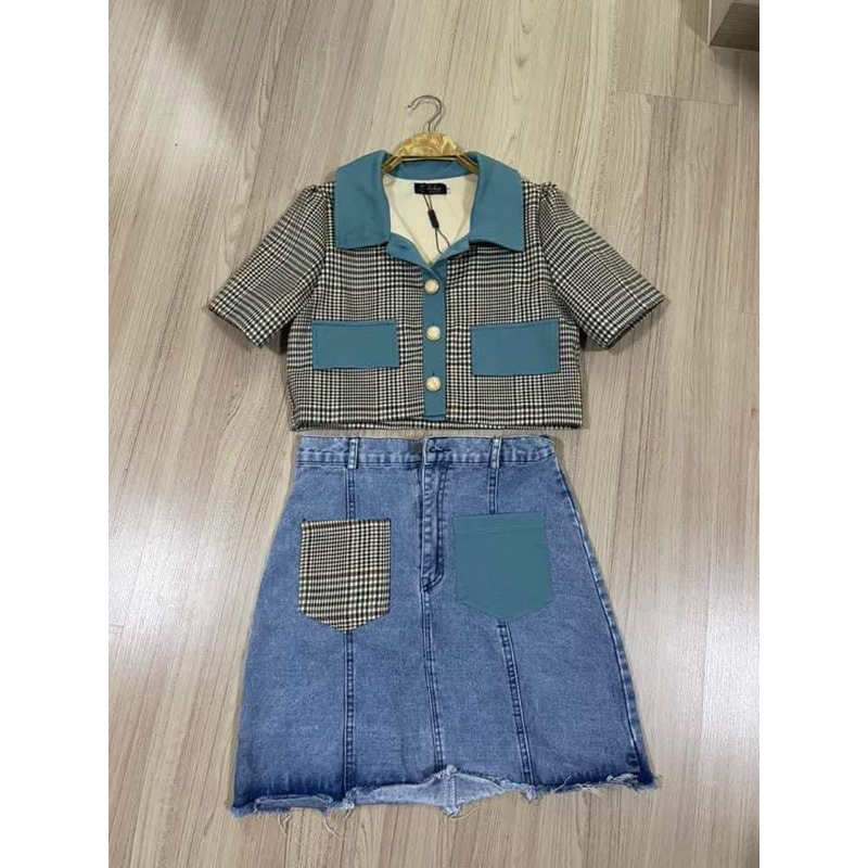 👗พร้อมส่ง👗 Set เสื้อ กระโปรงยีนส์ 🔖Ticha Size : M