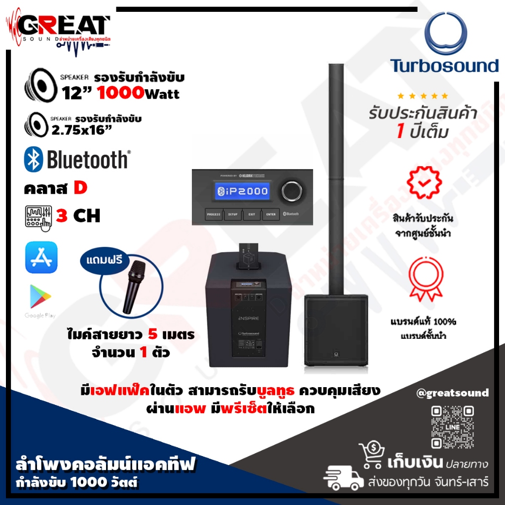 TURBOSOUND IP2000 V2 ลำโพงคอลัมน์แอคทีฟ 2..75x16 นิ้ว ซับวูฟเฟอร์เป็นดอก 12 นิ้ว กำลังขับ 1000 วัตต์