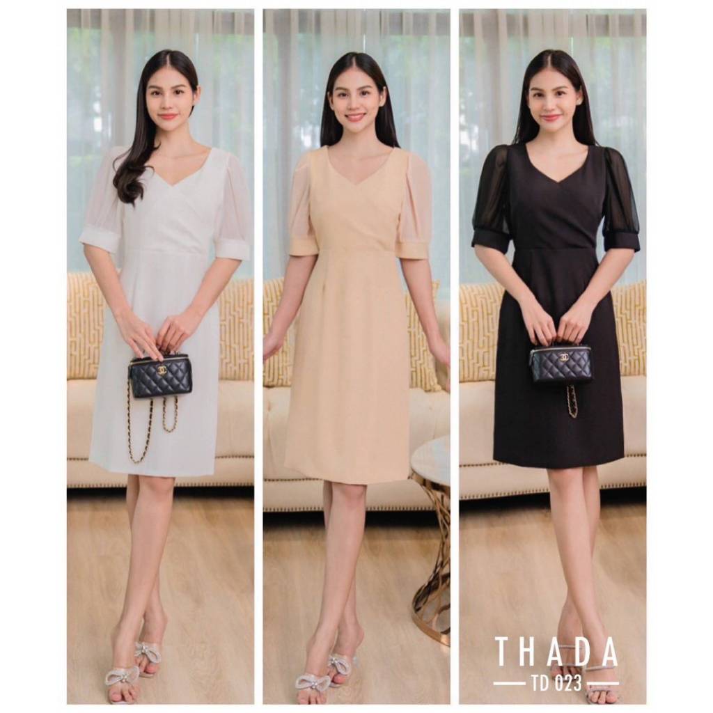 TD023_เดรสคอหยดน้ำแขน 3 ส่วนชีฟอง (S.M.L.XL)