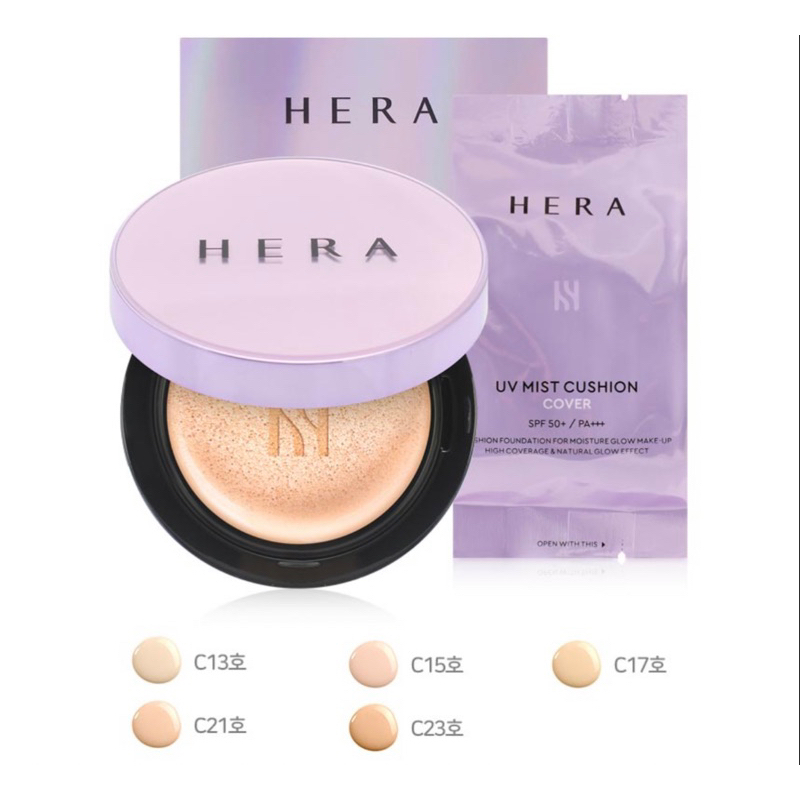 พร้อมส่ง/แท้ [HERA] MIST CUSHION COVER CASE+REFILL15g Vanilla cover(สีC21) ตลับจริงพร้อมคุชชั่น+ cushion refill