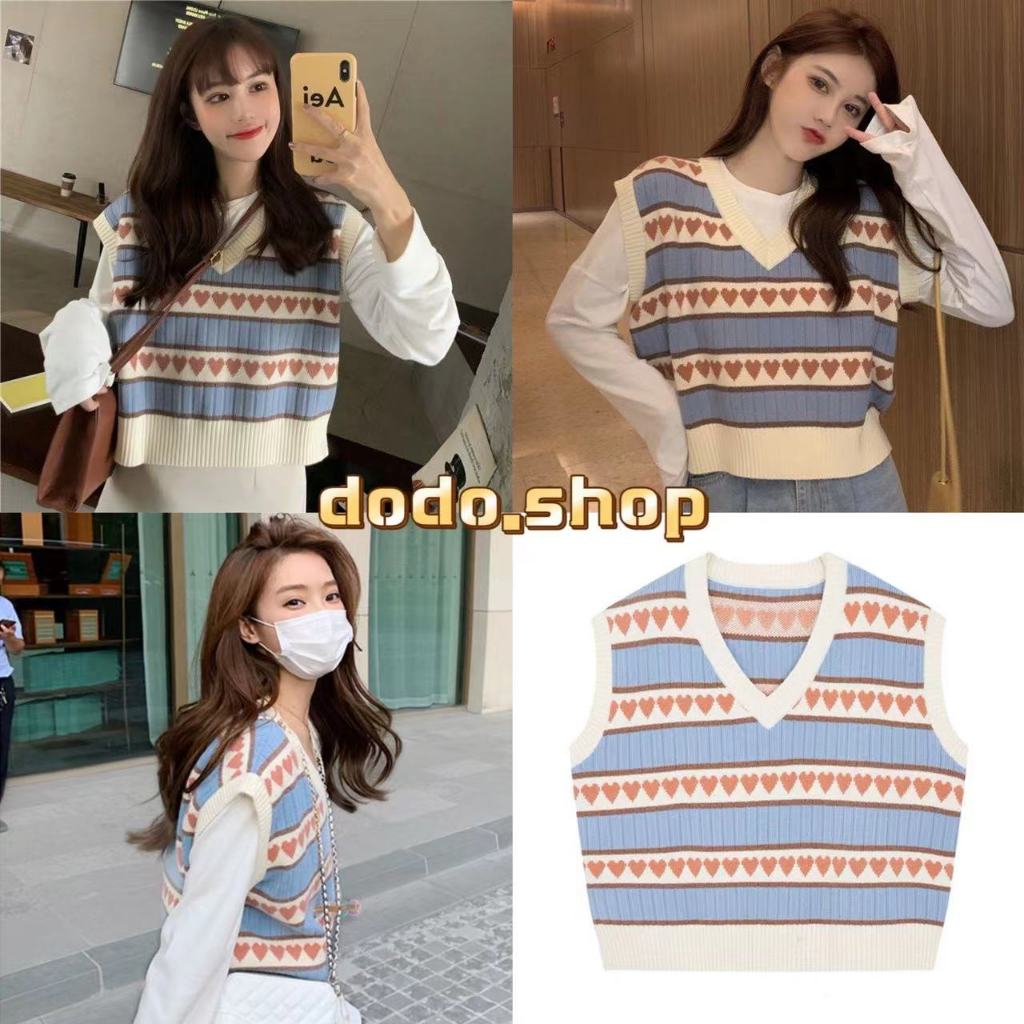 [DODO] | พร้อมส่ง | เสื้อกั๊กไหมพรมลายหัวใจพาสเทลแสนน่ารัก ใส่แล้วเกาหลีมั่กๆ แมทช์ได้หลายลุคเก๋ไม่มีซ้ำ (5a23)
