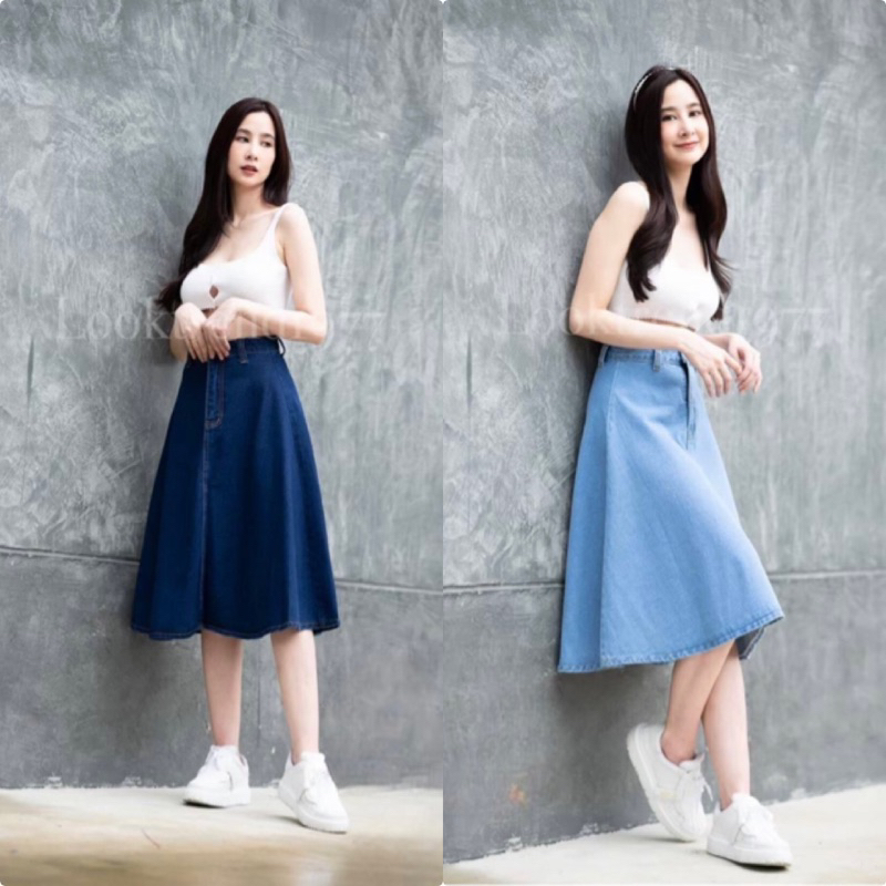กระโปรงยีนส์ย้วยยาว ทรงสวยเก๋ ใส่สบาย พริ้วๆ ผ้าไม่ยืด