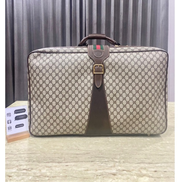 Gucci Sherry Web Supreme Suitcase -Beige Coated Canvas Travel Bag กุชชี่ กระเป๋าเดินทาง ของแท้ มือสอง