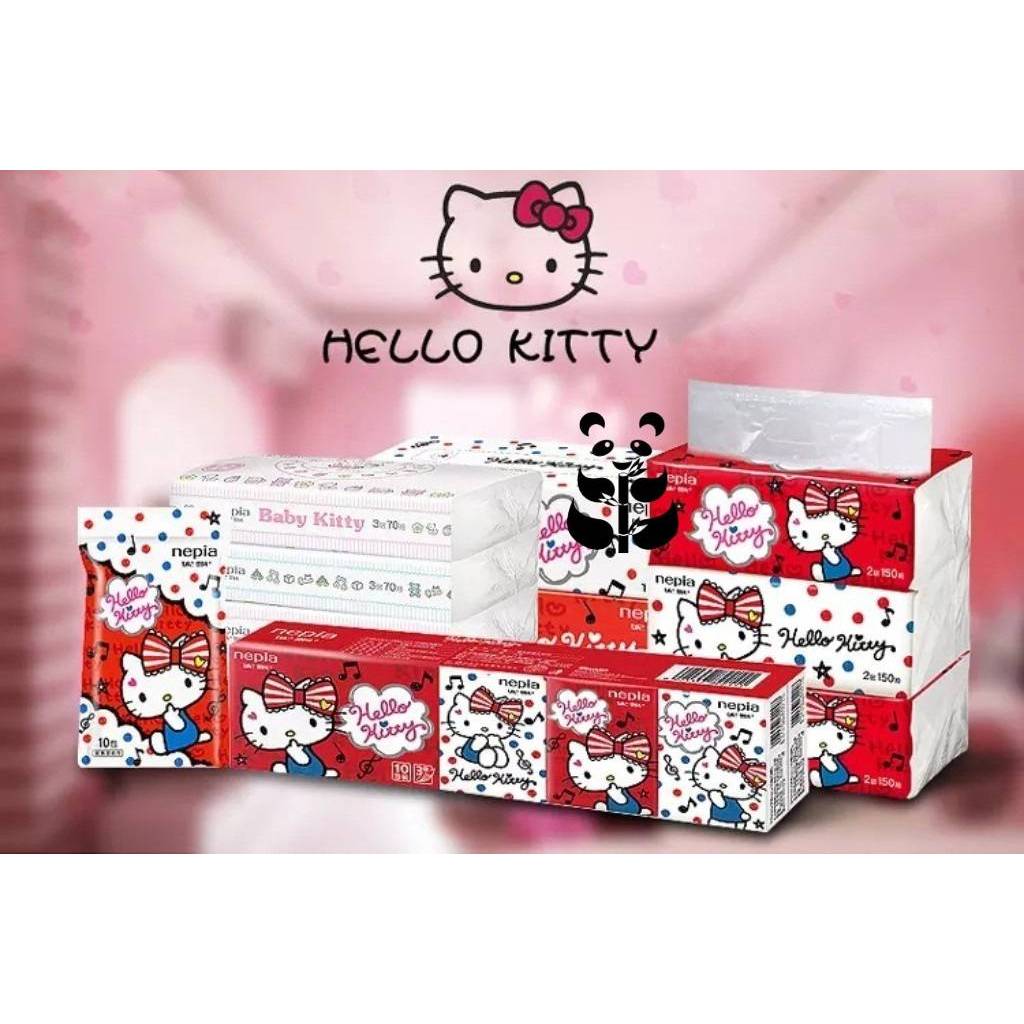Nepia กระดาษทิชชู่เช็ดหน้า Hello Kitty พิมพ์ลายคิตตี้ 3 ชั้น 3 ชั้น 10 แพ็ค ต่อถุง (208 มม. X 210 มม.) แพ็ค 10 ส่งจากไทย