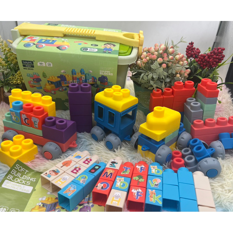 บล๊อคซิลิโคน 100ชิ้น size ใหญ่ พร้อมกล่องล้อลาก  diy building block ตัวต่อขนาดใหญ่ ตัวต่อยางนิ่ม บล๊อคตัวต่อขนาดใหญ่ ราคา ถูกที่สุด ดีลบีเคเค แกลเลอรีภาพที่ 6