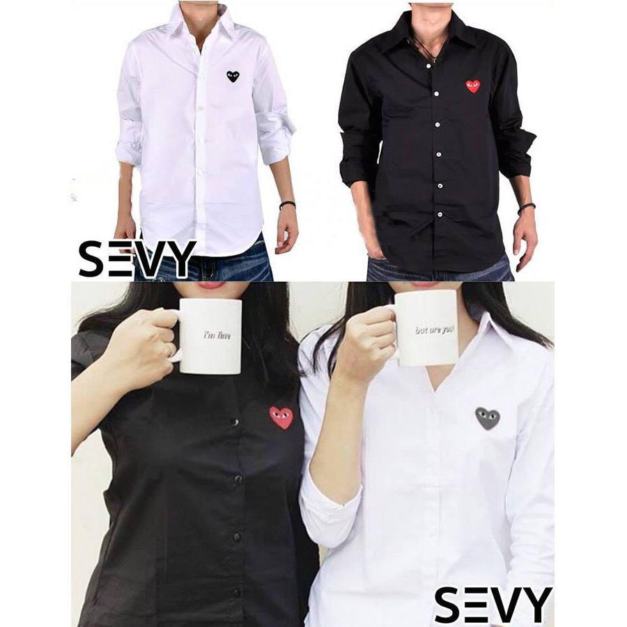 เสื้อเชิ้ต ติดรูปหัวใจ SEVY / Sevy CDG Male Shirt หญิง-ชาย สีดำ - สีขาว เชิ้ตลำลอง แยกไซส์ชาย-หญิง