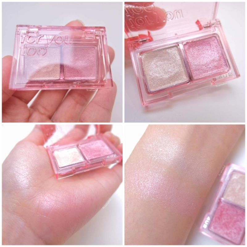 อายแชโดว์ 4U2 สี 04 โทนชมพู+ขาวมุก เป็นชิมเมอร์เนื้อนุ่มๆทั้ง 2 สีเลย แวววาว ระยิบระยับ เล่นแสงดีมาก แต่งตา ฉ่ำกรุบบบ