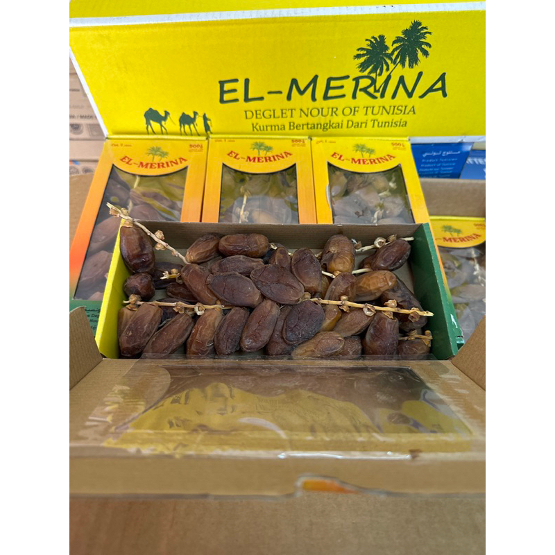 อินทผลัมติดก้านEL-MERINAกล่อง500กรัมยกลังมี12กล่อง