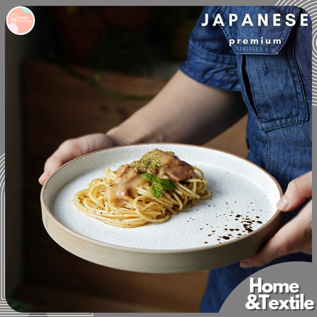 【Premium Japanese】จานเสิร์ฟเซรามิค จานสเต็ก สีขาวครีม แฮนด์เมดสไตล์ญี่ปุ่น เนื้อพรีเมี่ยม