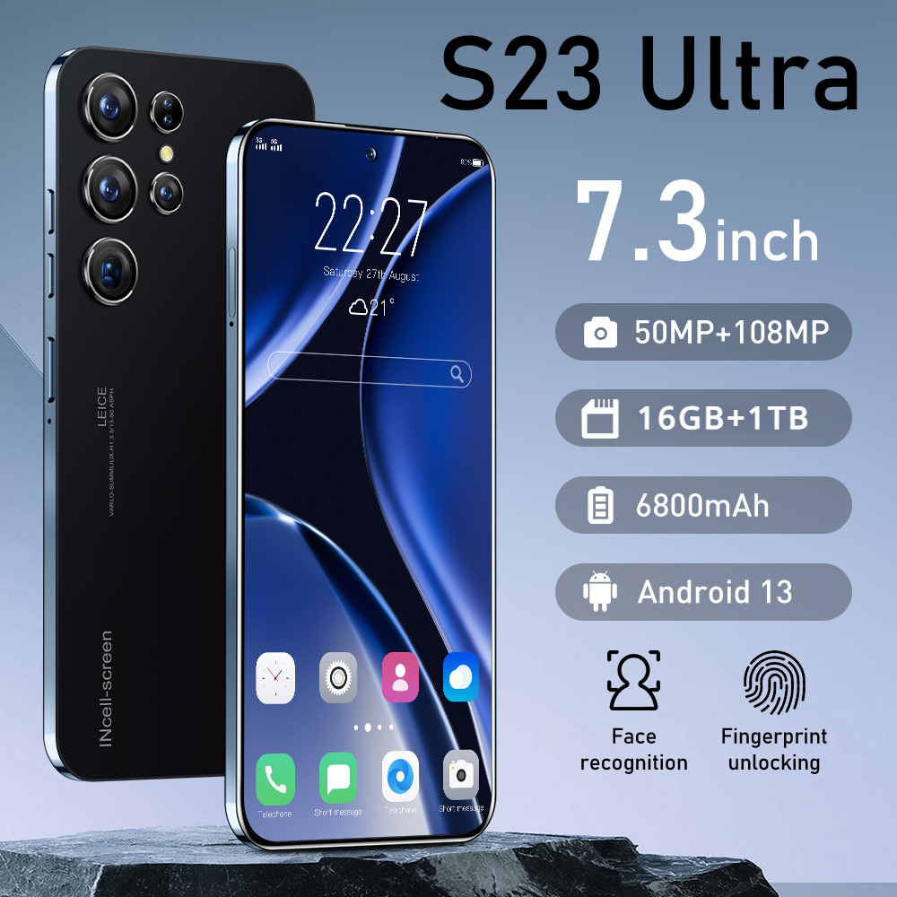 มาร์ทโฟนใหม่ล่าสุด S23 Ultra16GB + 1TB ประสิทธิภาพสูงเกมโทรศัพท์ 7.3 นิ้ว Android 13 นักเรียนโทรศัพท์มือถือผ่อนชำระ
