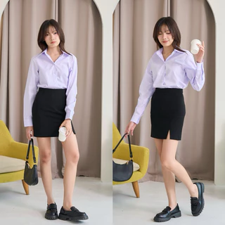 เสื้อนักศึกษาแขนยาวผู้หญิงเข้ารูป ไม่มีกระเป๋าหลังว่าง เสื้อแขนยาวหญิง สีขาวนวล ผ้าคอมทวิว