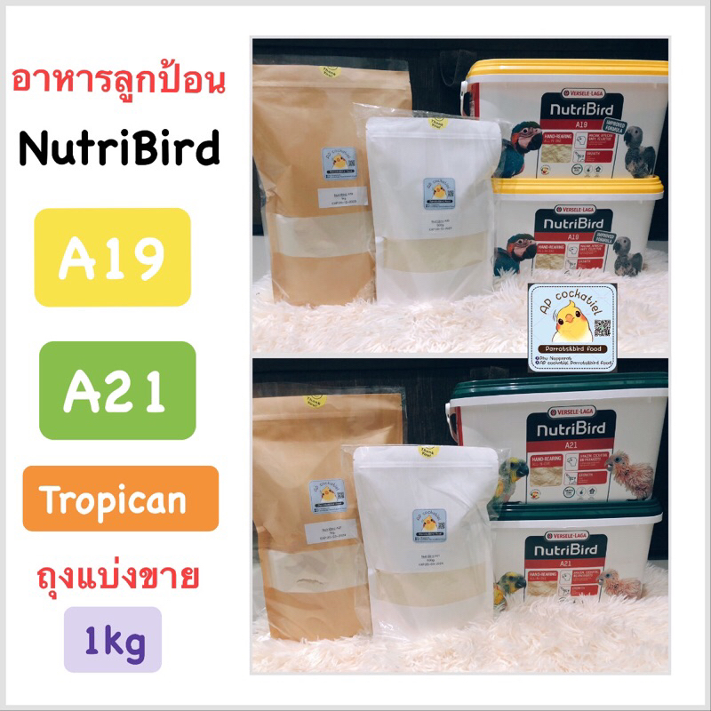 อาหารลูกป้อนNutriBird A21/A19/Tropican  แบ่งขาย 1kg/500g เหมาะสำหรับนกแก้วทุกสายพันธุ์(แพ็คเกจใหม่)