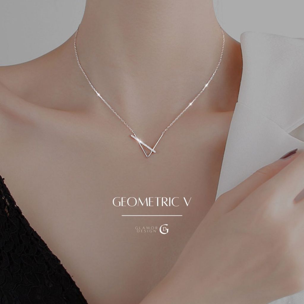 GLAMOR✨สร้อยคอเงินแท้ Geometric V สร้อยเงินแท้ สร้อยแฟชั่น สร้อยคอตัว V ของขวัญให้แฟน สร้อยคอเพชร